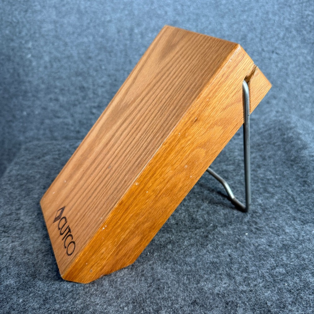 Cutco Vintage Oak Wood 5 Slot Knife Block with Metal Wire Stand Honey Brown